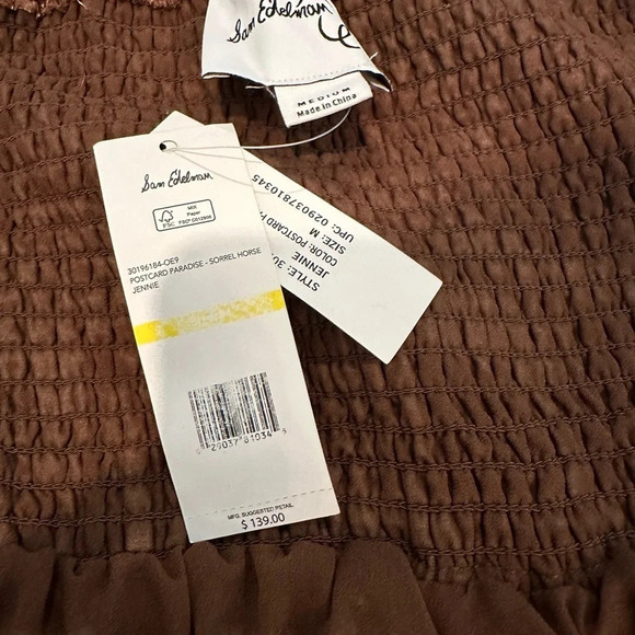 Sam Edelman SMOCKED SLIT-FRONT HALTER MIDI DRESS floral beige and brown sz med - Picture 9 of 9